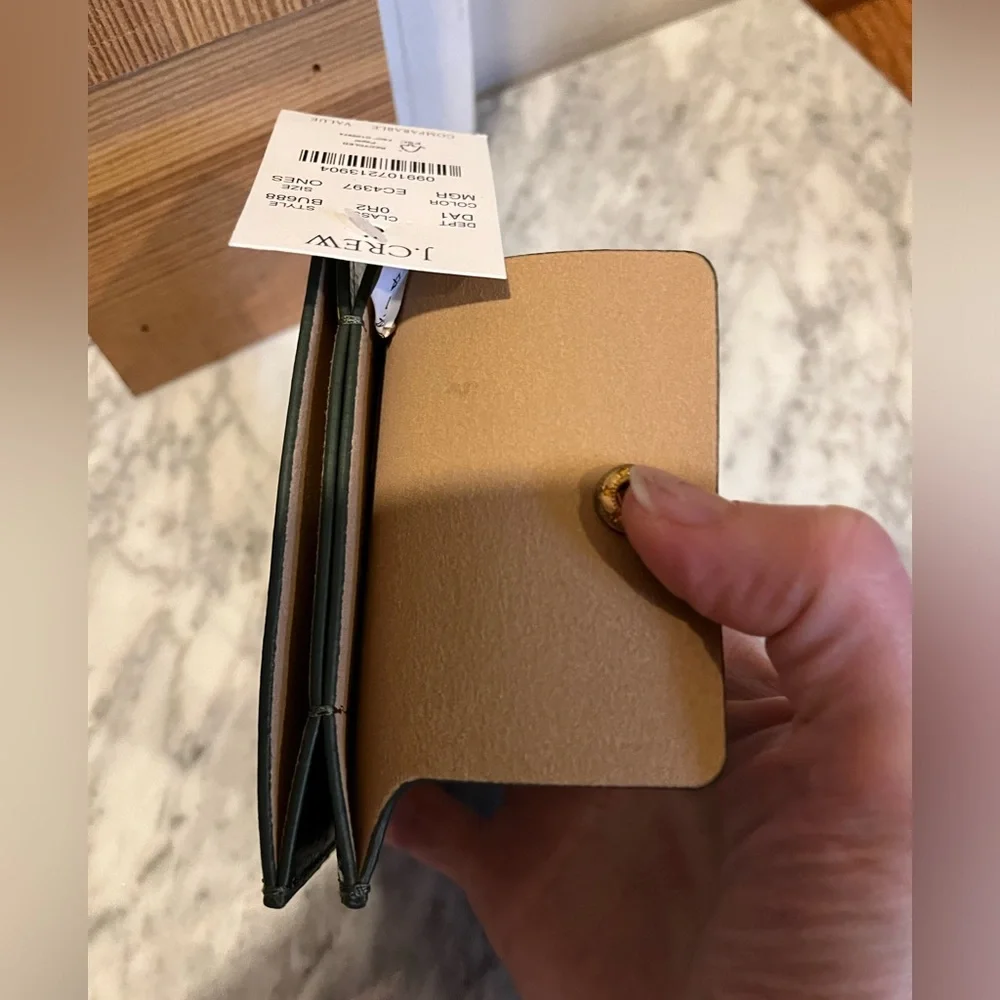 J. Crew metallic green card holder, NWT
